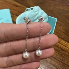 Tiffany And Co Ziegfeld Collection Drop Pearl Earrings Silver Current RRP $865