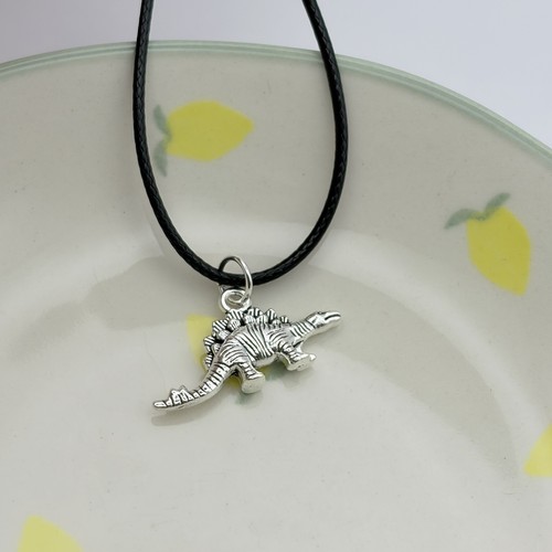 Silver dinosaur necklace - dinosaur,