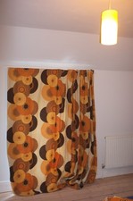 Stunning vintage 'retro' large curtains - brown beige orange geometric 220 x 290