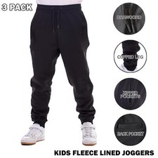 Kids Boys Girls 3 Pack Cuffed leg Warm Fleece Lined Joggers Jogging Bottoms PE