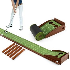 Golf Putting Mat  Putting Green Practice Training Aid W/Auto Ball Return 3 Holes