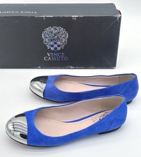 Vince Camuto Womens Royal Blue Suede Silver Toe Ballet Flats Size 5 M EUR 35