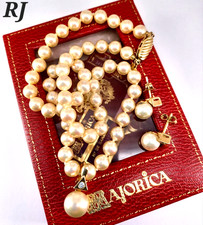 MAJORICA PEARLS AND EARRINGS STERLING SILVER GOLD PLATE ORIINAL B0X & CARD 925