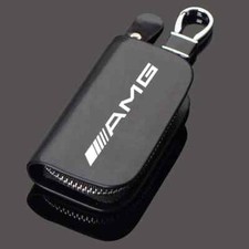 Leather Zipper Keychain Organizer Pouch Car Key Bag Wallet Case For Benz AMG