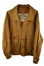 ANTICA PELLERIA Brown Leather Jacket size 50 Mens Bomber Button Up Suede
