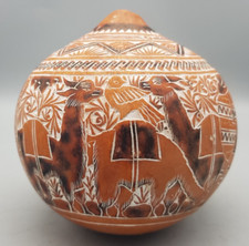 Vintage Highly Decorated Carved Gourd with Llamas & S.American Design (G)