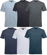 Mens Henley T-shirt Short Sleeve Plain Grandad Neck Top Casual Summer M - 3XL