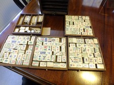Excellent Vintage Mah Jong Bone & Bamboo Cased Set (148 Tiles) Circa 1960