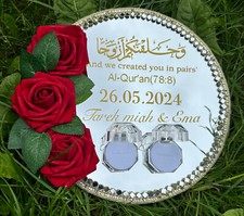 Personalised Nikah Wedding Mirror Ring Plate With Ring Holders