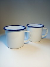 2 x Blue & White Vintage Style Enamel Tea Coffee Mugs New
