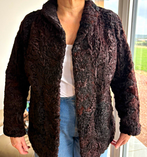 Women brown lamb fur - brown, pea