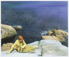 Girl cliffs lamorna - at,