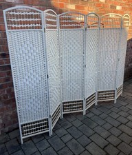 Tall White Natural Room Divider 6 Panel Woven Rattan Wicker Folding H 170cm Vgc