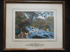 Langley Hand Printed Silk Picture of Otter Hunting (1957) Field Sports, Framed