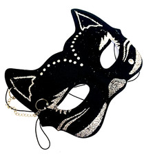 Black Cat Mask Glitter Halloween Mask Costume Masquerade Fancy Dress