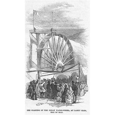ISLE OF MAN The Great Water Wheel at Laxey Glen - Antique Print 1854