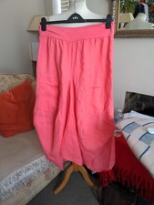 Made In Italy Midi Pink Linen Cotton Lagenlook Parachute Skirt Sz L 