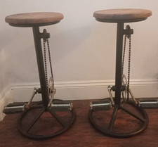 Pair Vintage Indian Cycle Bar Stool, Wrought Iron, Mango Seating With Bike Pedal