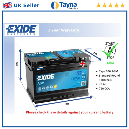 Car battery ek720 exide - battery,