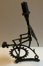 Recycled Metal Sculpture, Man On Penny Farthing Bicycle Ornament, 22.5cm