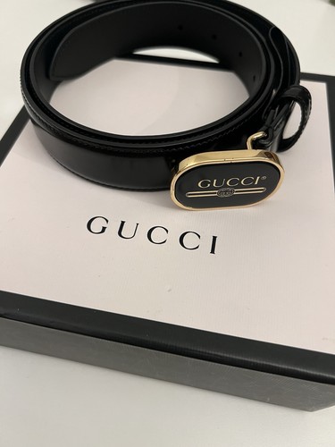 Gucci black leather belt gold - leather,