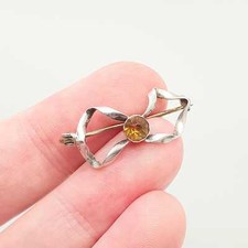 Antique Charles Horner Sterling Silver Bow Brooch Citrine Paste Infinity Knot
