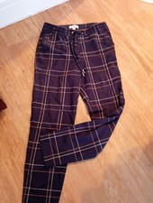 Ladies H&M Size 6 Navy/Bronze Check Elasticated Trousers
