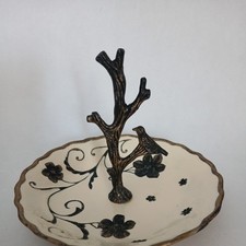 Enamelled Metal Bird Jewellery / Ring Tree. Organiser / Rack / Tower / Display