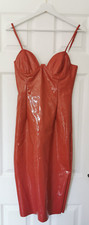 Oh Polly On Cloud Shine Coral PVC Midi Dress Size 10