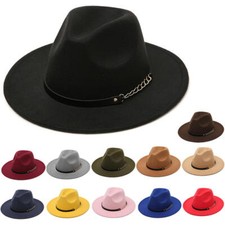Vintage Solid Color Felt Wide Brim Bowler Fedora Hat Winter Floppy Men Women Cap