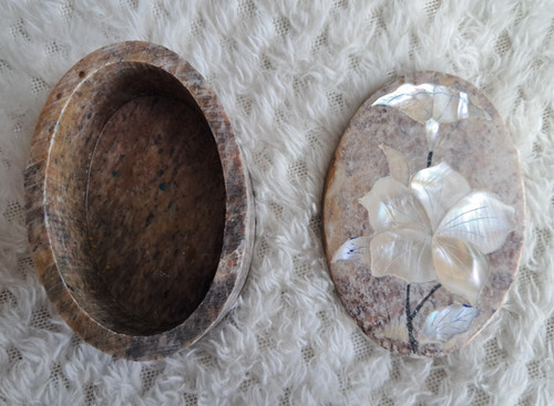 Vintage oval floral soapstone - vintage,