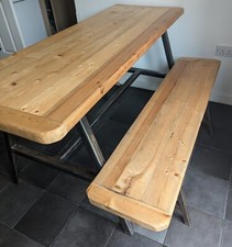 reclaimed wood dining table and bench