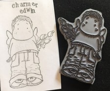 Boy character roses flowers Charmer Edwin Magnolia cling rubber craft stamp
