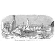 HARWELL near ABINGDON Ruins of the Fire - Antique Print 1852