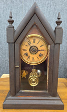 ANTIQUE ANSONIA CLOCK CO NEW YORK USA MANTEL ALARM STEEPLE CLOCK - WORKING