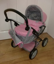 Silver Cross Ranger Pink & Grey Dolls Pram/Bag & Shopping Tray
