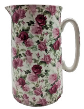 Jug 3 Pint 8" Heron Cross Pottery Milk Farm Roses Pink Cream Large Cottage Home