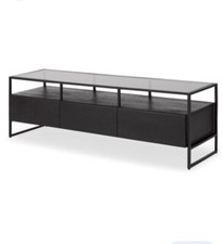 Made.com Kilby Wide TV Stand, Black Mango Wood and Glass - Ex Display