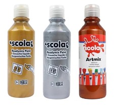 SCOLA READY MIX METALLIC POSTER PAINT GOUACHE TEMPERA 600ML GOLD SILVER BRONZE