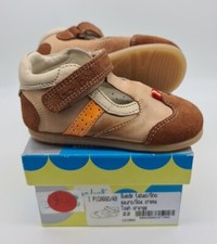 NEW Bo-Bell 5.5 jnr Boys Brown & Orange Leather Shoes EU 22 Easy Touch Fasten