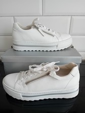 Gabor Comfort Heather Wide Fit White Leather Trainers Size 6