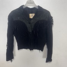 Vintage 80s Black Suede Fringe Tassel Genuine Leather Hecho En Mexico Jacket L