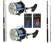 2 x 6ft Boat Fishing Rods & Multiplier Reels Set with Sea Fishing Feathers