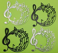 4 Musical Notes Circles. Die Cut. Black and Silver. Card Toppers Embellishments 