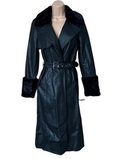 BNWOT River Island black faux fur trim collar long trench coat size 8 