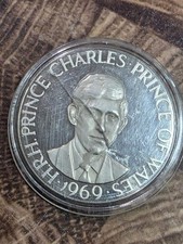1969 Prince Charles Investiture .999 Silver Medal HRH Prince of Wales #3095