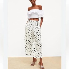 ZARA BLACK AND WHITE POLKA DOT WIDE LEG CULOTTES  TROUSERS  UK L