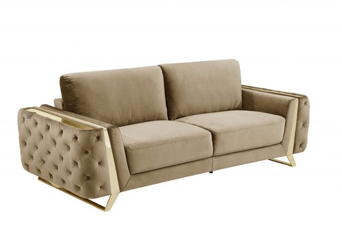 Beige velvet sofa with gold - beige,