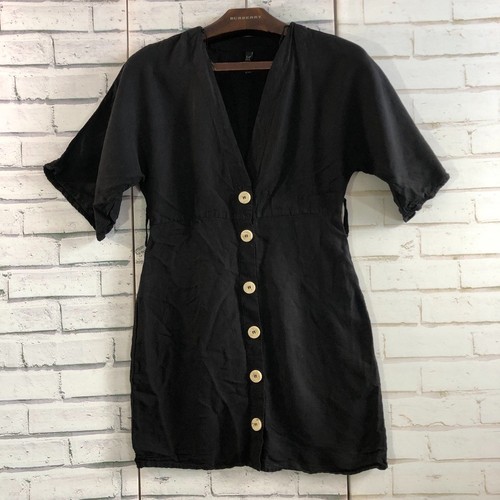 Zara black linen blend - linen, button