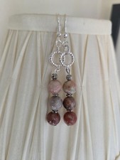 Boho Lepidolite Dangle Earrings Silver Plated Posts Handmade By Me
